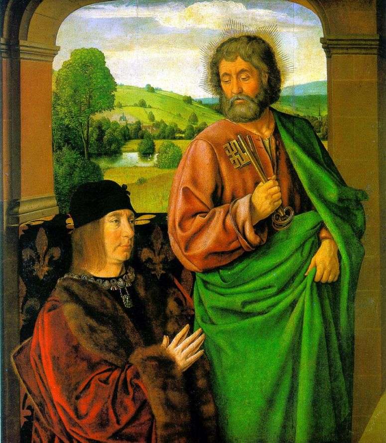 Описание картины Пьер II, герцог Бурбонский со св. патроном апостолом Петром   Жан Хей