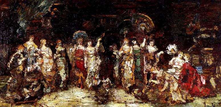 Описание картины Петушиные бои перед группой молодых женщин   Адольф Монтичелли