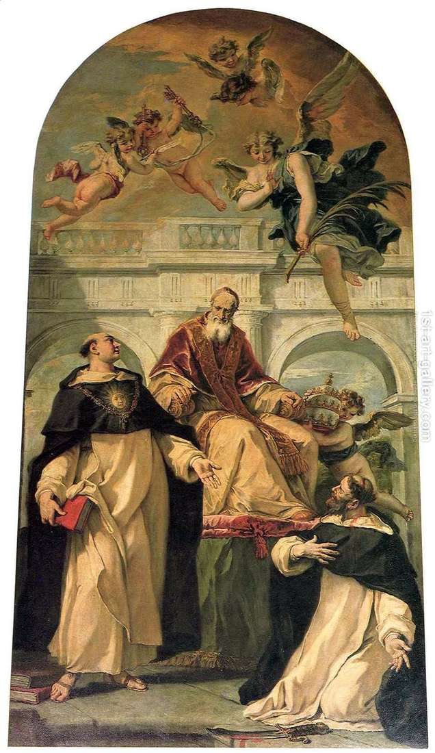 Описание картины Пий V, святые Петр и Фома Аквинский   Себастьяно Риччи
