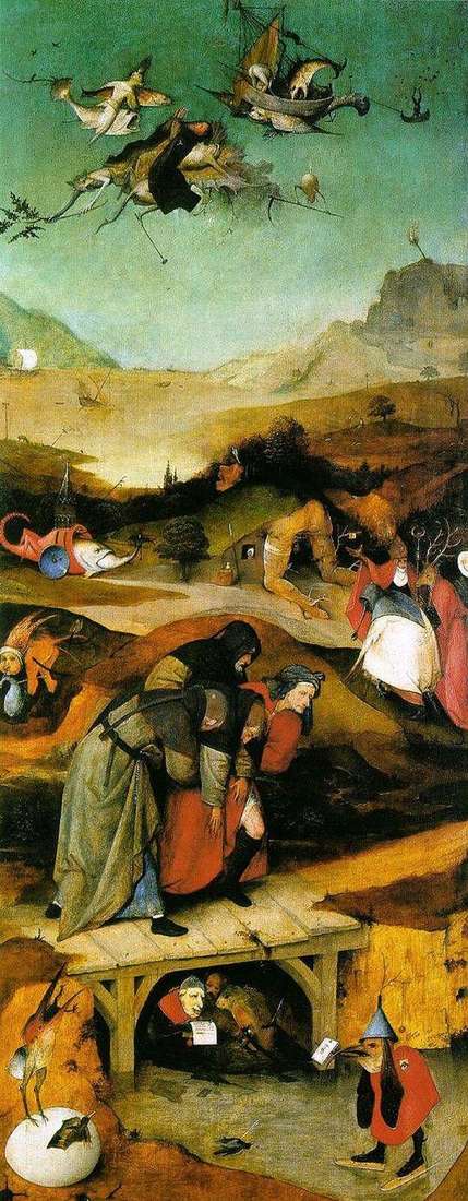 Описание картины Полет и падение святого Антония. Левое крыло триптиха   Иероним Босх