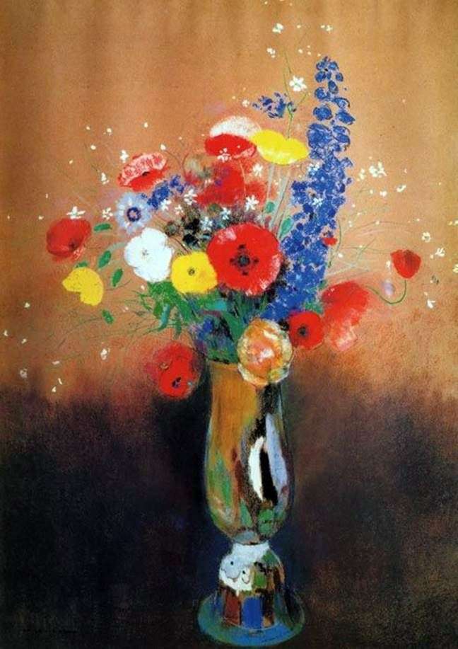 Описание картины Полевые цветы в высокой вазе   Одилон Редон