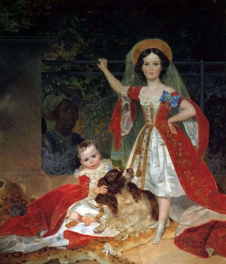 Описание картины Портрет детей князя Волконского с арапом   Карл Брюллов