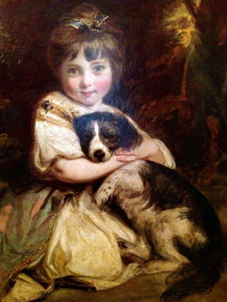 Описание картины Портрет мисс Боулз с собакой   Джошуа Рейнолдс