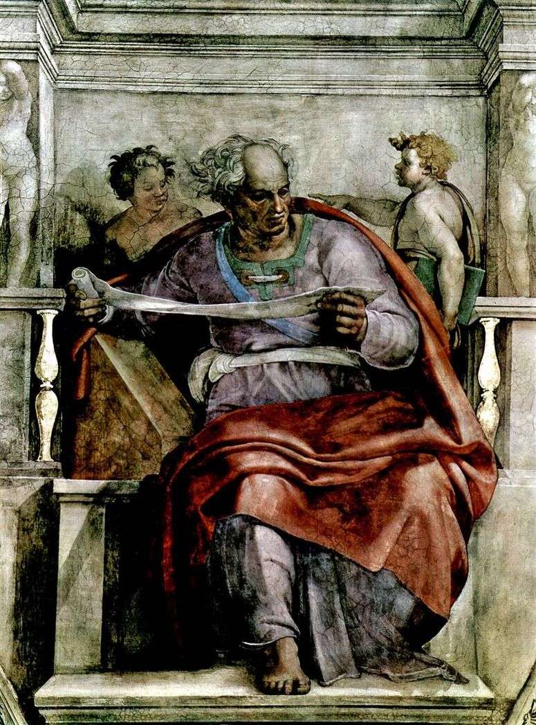 Описание картины Пророк Иоиль (фреска)   Микеланджело Буонарроти