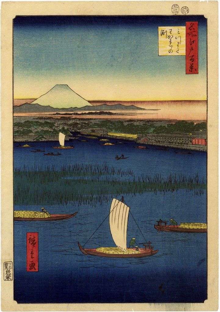 Описание картины Протоки в Мицумата. Вакарэ нофунти   Утагава Хиросигэ