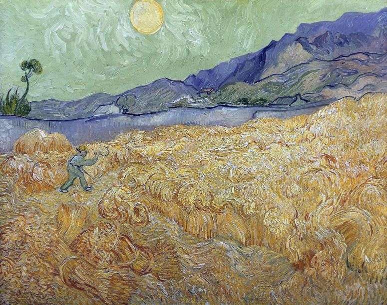 Описание картины Пшеничное поле на рассвете и жнец II   Винсент Ван Гог