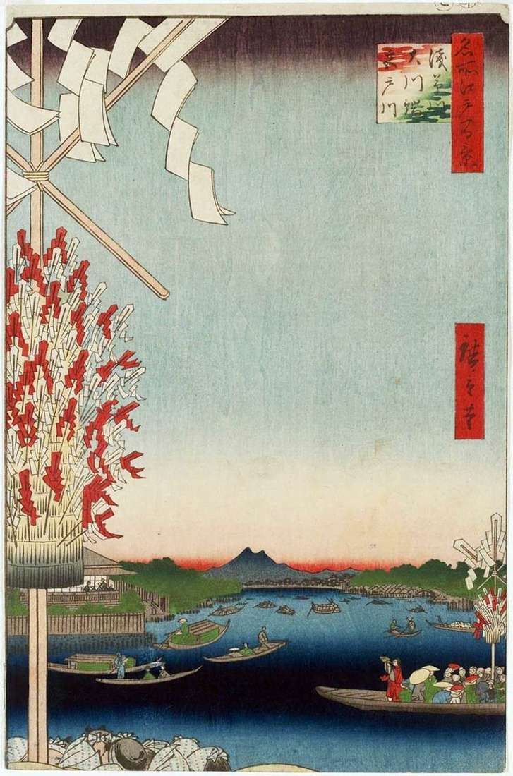Описание картины Река Асакусагава, река Миятогава, набережная Окавабата