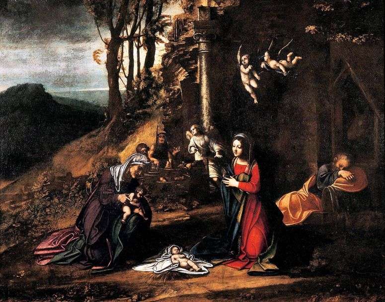 Описание картины Рождество со св. Елизаветой и маленьким Иоанном Крестителем   Корреджо (Антонио Аллегри)
