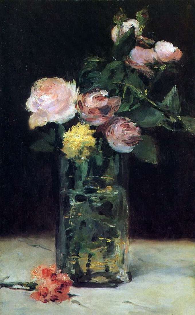 Описание картины Розы в хрустальной вазе   Эдуард Мане