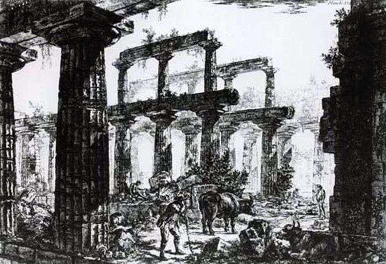 Описание картины Руины храма Нептуна в Пестуме   Джованни Пиранези