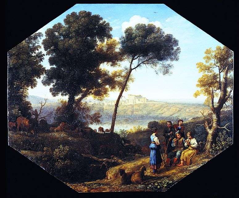Описание картины Сельский пейзаж с видом замка Гандольфо   Клод Лоррен