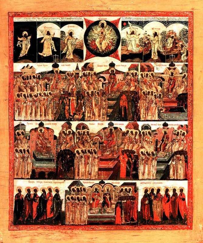 Описание картины Семь Вселенских соборов с Сотворением мира и Собором двенадцати Апостолов