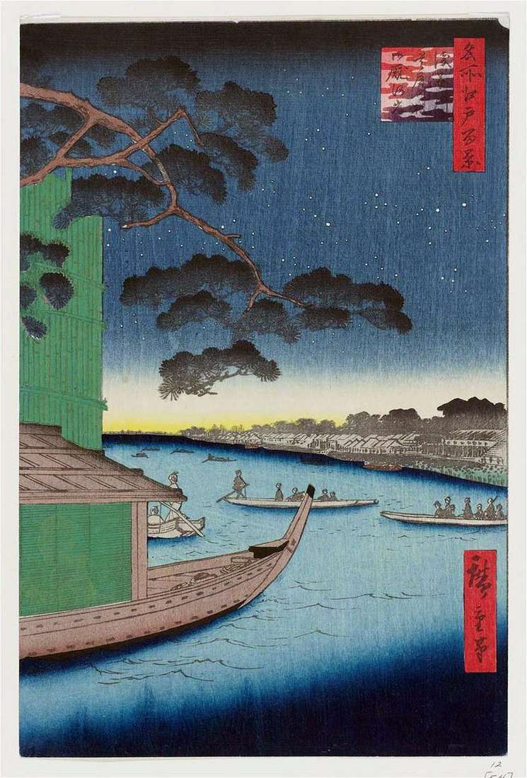 Описание картины Сосна Сюби но мацу на реке Асакусагава, набережная Оммаягаси