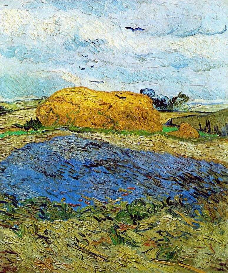 Описание картины Стога сена под дождливым небом   Винсент Ван Гог