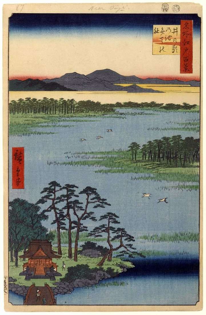 Описание картины Святилище Бэнтэн на пруду Инокасира но икэ   Утагава Хиросигэ