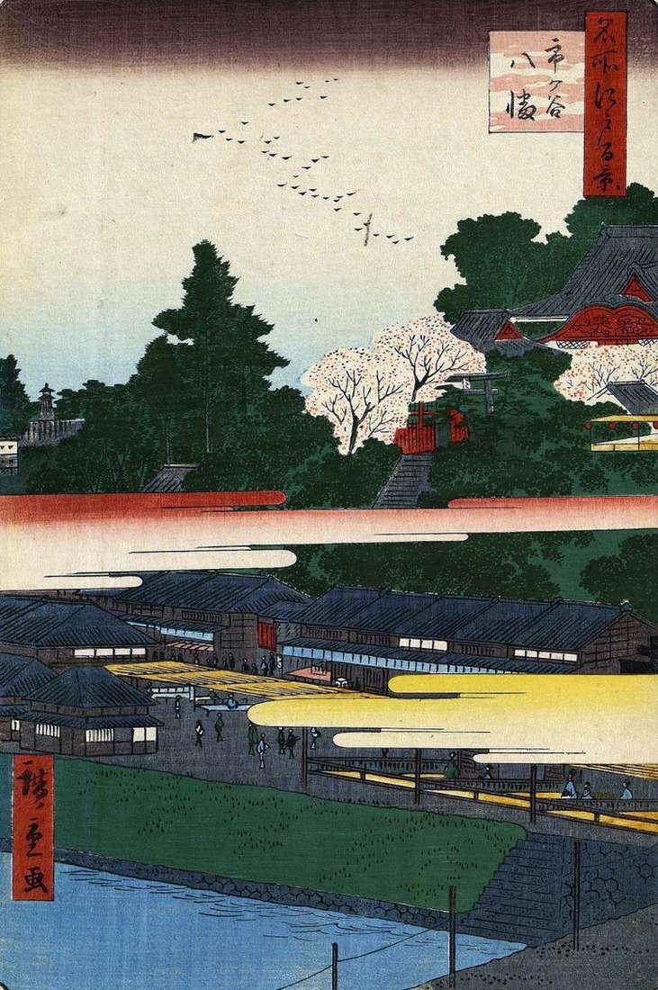 Описание картины Святилище Хатиман в Итигая   Утагава Хиросигэ