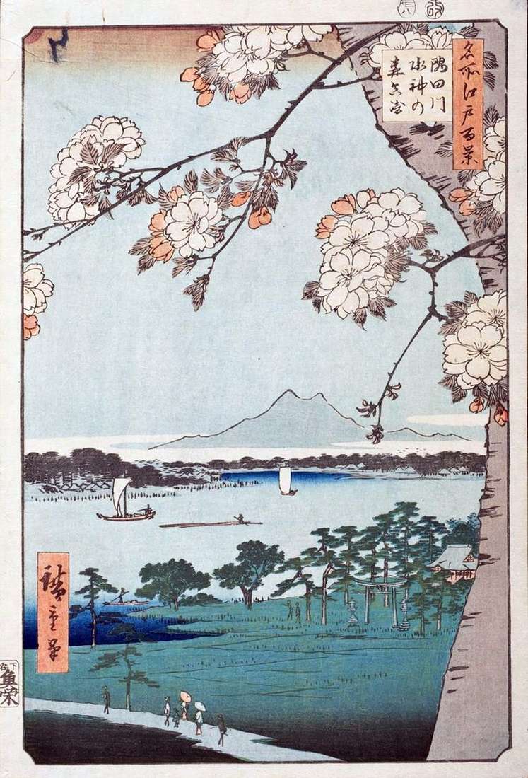 Описание картины Святилище Суйдзин но мори и местность Массаки у реки Сумидагава