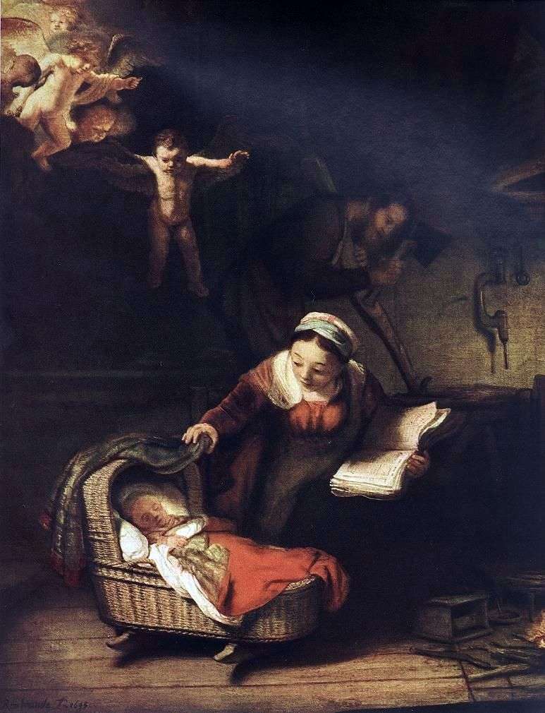 Описание картины Святое семейство и ангелы   Рембрандт Харменс Ван Рейн