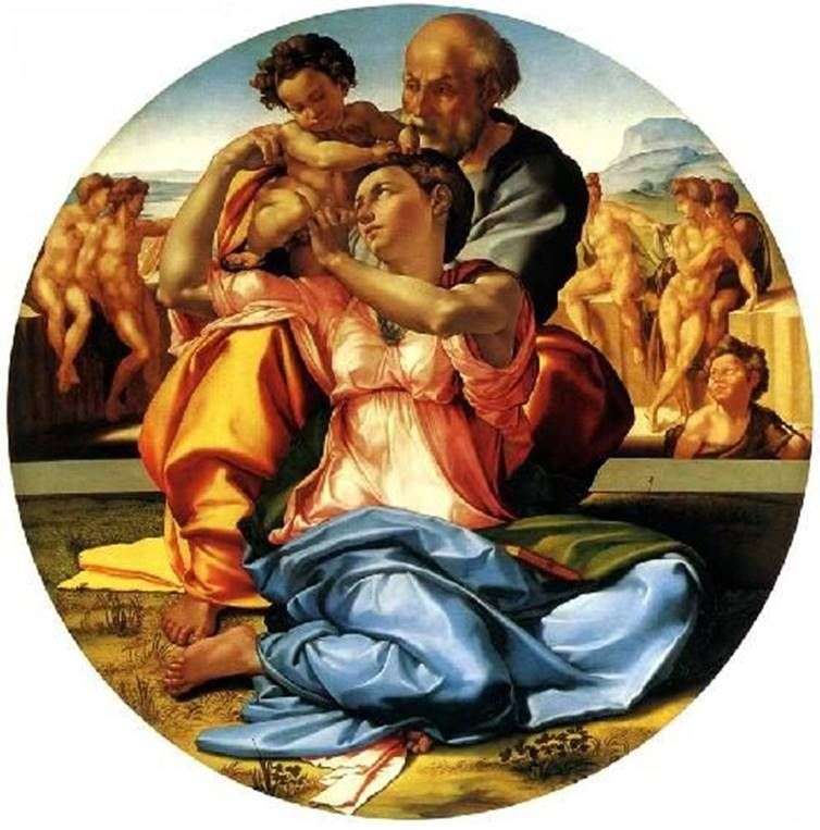 Описание картины Святое Семейство (Тондо Дони)   Микеланджело Буонарроти