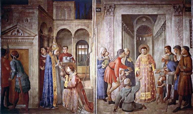 Описание картины Святой Лаврентий, принимающий сокровища церкви и раздающий их нищим   Анджелико Фра