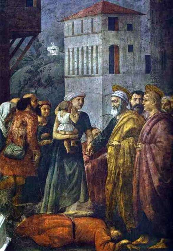 Описание картины Святой Петр, распределяющий имущество общины между бедными   Мазаччо