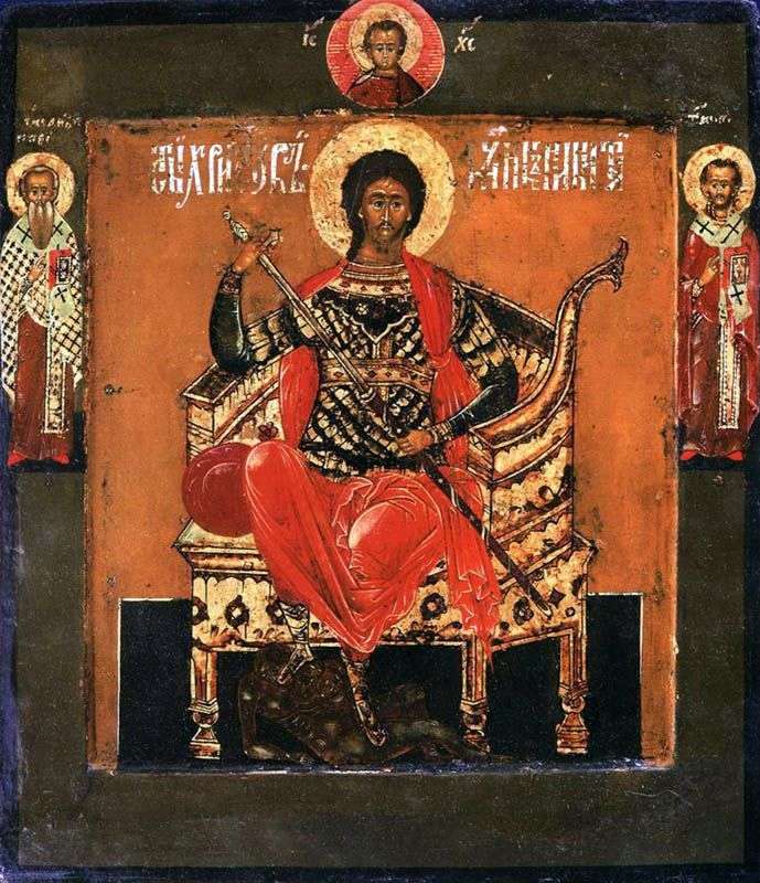 Описание картины Святой великомученик Никита на престоле, со святыми на полях