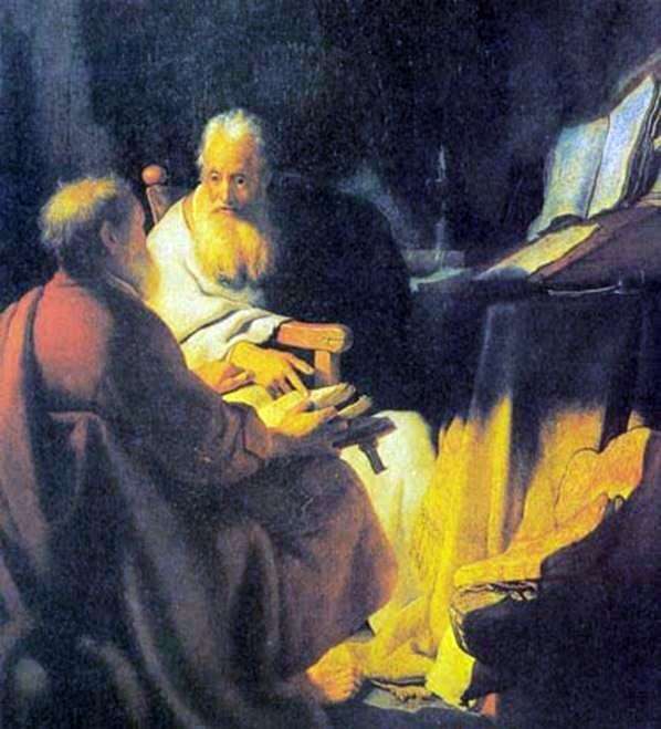 Описание картины Ученый спор   Рембрандт Харменс Ван Рейн