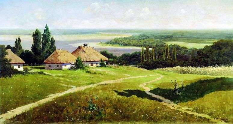 Описание картины Украинский пейзаж с хатами   Владимир Маковский