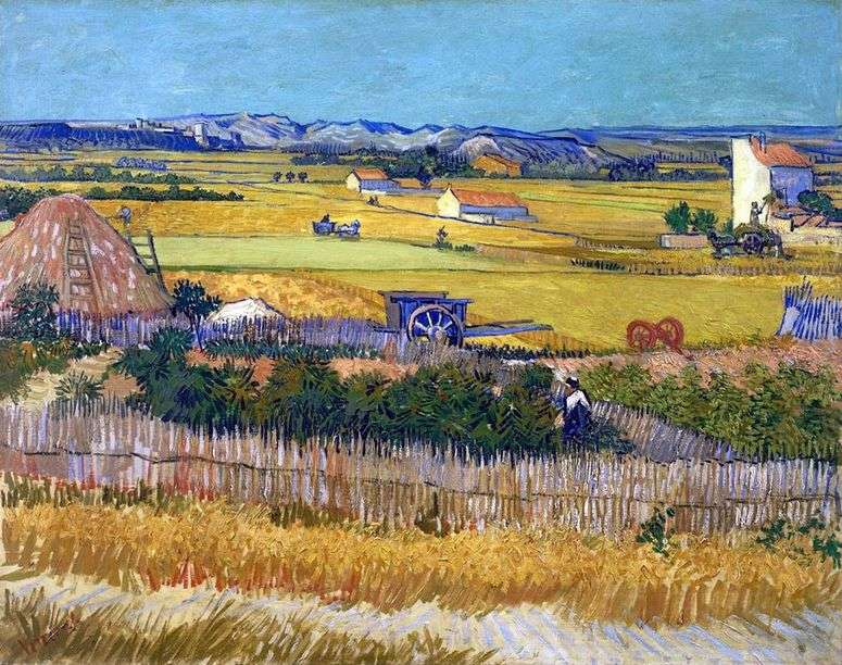 Описание картины Урожай в Ла Кро, и Монмажор на заднем плане (Сбор урожая)   Винсент Ван Гог