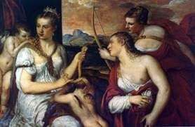 Описание картины Венера, завязывающая Амуру глаза   Тициан Вечеллио