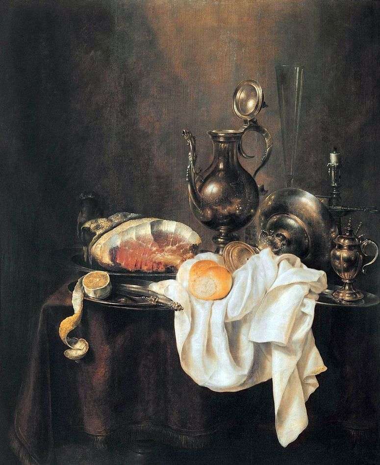 Описание картины Ветчина и серебряная посуда   Хеда Геррит Виллемс