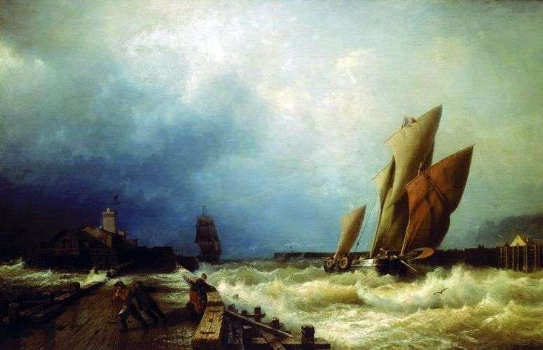 Описание картины Вход рыбачьего судна в бурю в гавань Сен Валери в Ко   Алексей Боголюбов