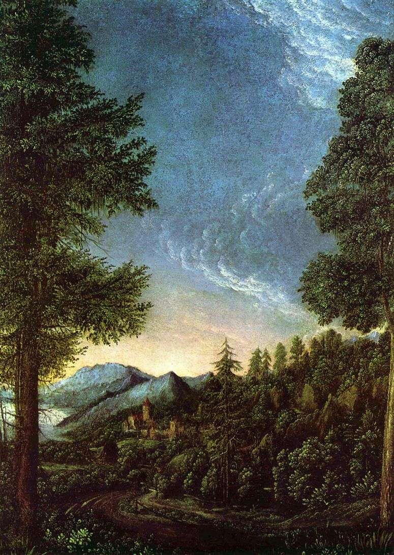 Описание картины Вид на долину Дуная под Регенсбургом   Альбрехт Альтдорфер