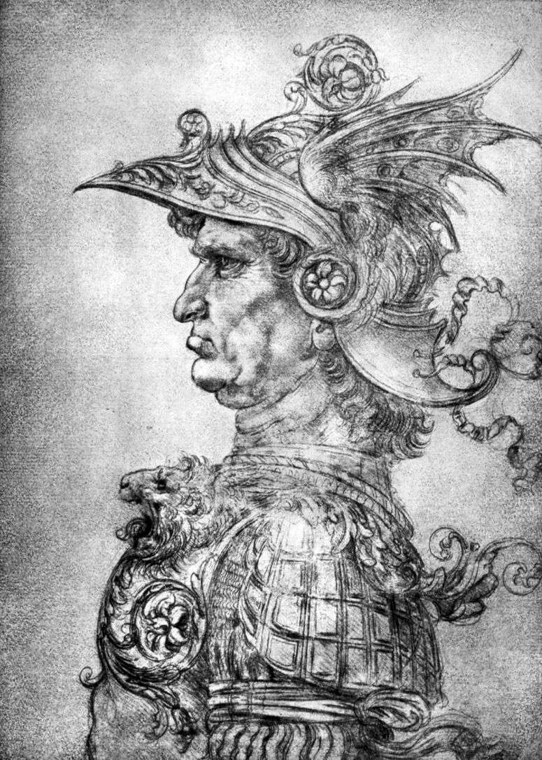 Описание картины Воин в шлеме и доспехах   Леонардо да Винчи
