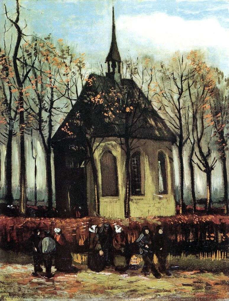 Описание картины Выход из протестантской церкви в Нюэнене   Винсент Ван Гог