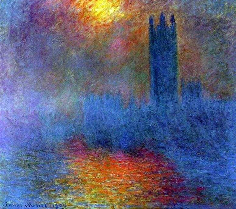 Описание картины Здание Парламента, солнце просвечивающее сквозь туман   Клод Моне