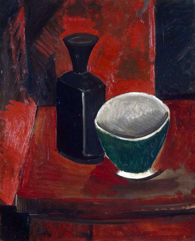 Описание картины Зеленая миска и черная бутылка   Пабло Пикассо