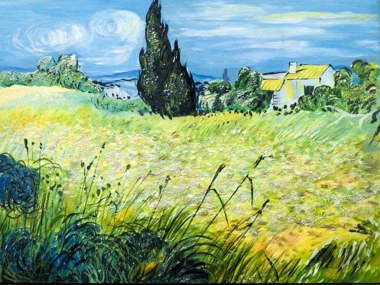 Описание картины Зеленое пшеничное поле с кипарисом   Винсент Ван Гог