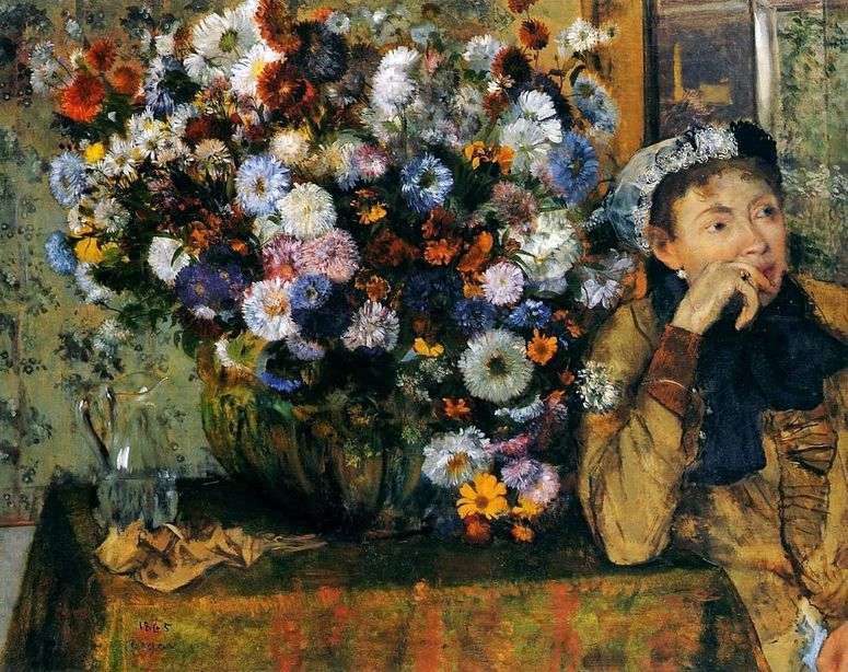 Описание картины Женщина, сидящая у вазы с цветами   Эдгар Дега
