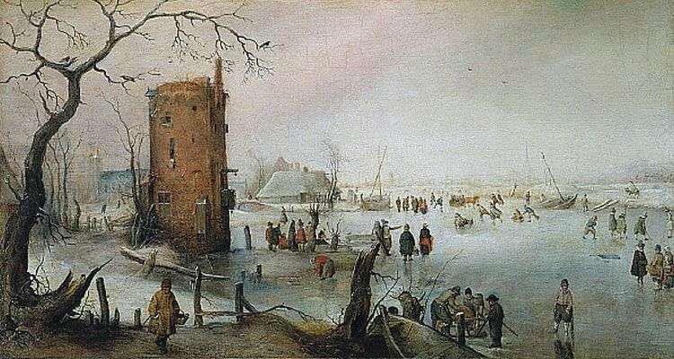 Описание картины Зимний пейзаж с башней   Хендрик Аверкамп